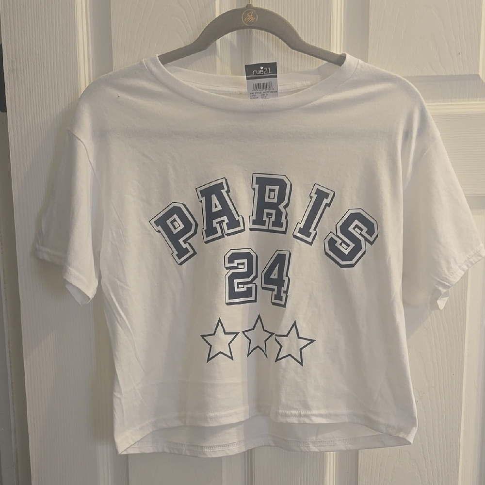 Paris 24 White Crop Top By Sugar Flower Short Sleeve Size XL NWT